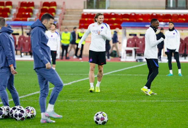 La Turbie, France - February 16, 2026: UEFA Champions League 2025 26 - AS Monaco - Paris Saint Germain PSG press conference, PK, Pressekonferenz with PSG Training Session at Stade Louis II UEFA Champions League 2025 26: AS Monaco vs. PSG Paris