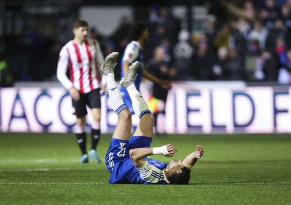 Macclesfield v Brentford, FA Cup 4th Round 16.02.26 Macclesfield v Brentford, FA Cup 4th Round Bradley Ormesher The Times Sam Heathcote of Macclesfield FC at the end of the match  Copyright: xBradleyxOrmesherx NINTCHDBPICT001059784341