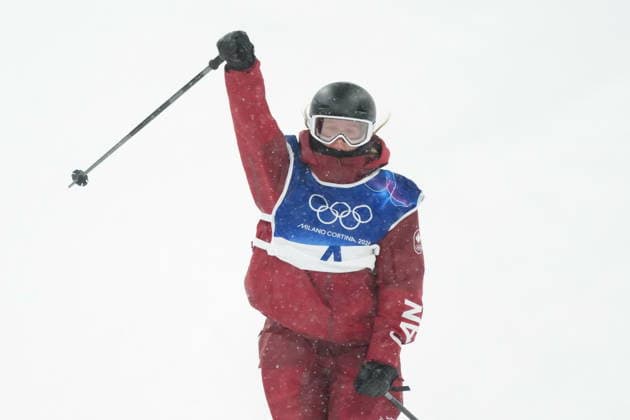 February 16, 2026, Livigno, Italy: Canada s Megan Oldham pumps her fist as she comes into the finish zone following her first run in the women s free ski big air at the Milan Cortina 2026 Winter Olympic Games, Olympische Spiele, Olympia, OS in Livigno, Italy on Monday, Feb. 16, 2026. Canada News - February 16, 2026  - ZUMAc35_ 20260216_zaf_c35_169 Copyright: xSeanxKilpatrickx