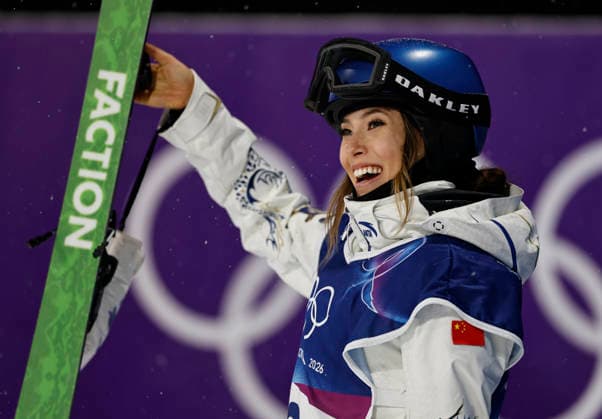 (260216) -- LIVIGNO, Feb. 16, 2026 -- Gu Ailing of China celebrates during the freestyle skiing women s freeski big air final at the Milan-Cortina 2026 Olympic Winter games, Winterspiele,Spiele, Summer games in Livigno, Italy, Feb. 16, 2026. ) (MICO2026)ITALY-LIVIGNO-OLYMPIC WINTER GAMES-FREESTYLE SKIING-WOMEN S BIG AIR-FINAL WangxPeng 