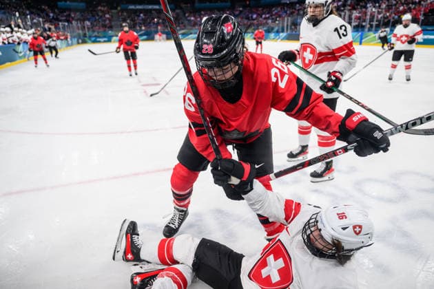 260216 Emily Clark of Canada and Nicole Vallario of Switzerland in the women s Ice hockey, Eishockey semifinal between Canada and Switzerland during day 10 of the 2026 Winter Olympics on February 16, 2026 in Milan. Photo: Emma Wallskog BILDBYRAN kod EW EW0639 ishockey ice hockey Olympic Games, Olympische Spiele, Olympia, OS olympics winter olympics os ol olympiska spel vinter-os olympiske leker milano cortina 2026 milan cortina 2026 milano cortina 2026 olympic games milano cortina 2026 winter olympic games milano cortina-os milano cortina-ol vinter-ol 10 bbeng kanada canada schweiz switzerland dam semifinal *** 260216 Emily Clark of Canada and Nicole Vallario of Switzerland in the women s ice hockey semifinal between Canada and Switzerland during day 10 of the 2026 Winter Olympics on February 16, 2026 in Milan Photo Emma Wallskog BILDBYRAN kod EW EW0639 ishockey ice hockey olympic games olympics winter olympics os ol olympiska spel vinter os olympiske leker milano cortina 2026 milan cortina 2026 milano cortina 2026 olympic games milano cortina 2026 winter olympic games milano cortina os milano cortina ol vinter ol 10 bbeng kanada canada schweiz switzerland dam semifinal  Copyright: EMMAxWALLSKOG BB260216EW116