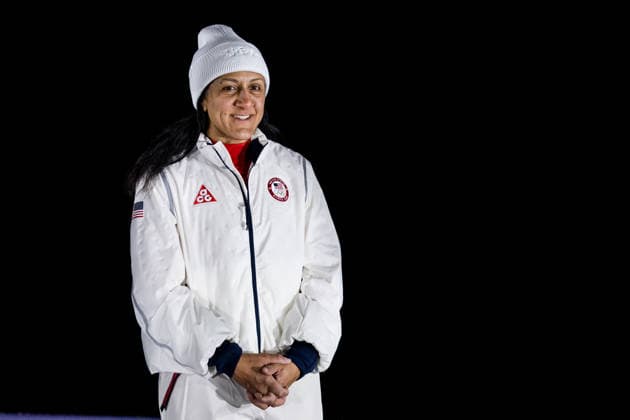 CORTINA, ITALY - FEBRUARY 16: Gold medalist Elana Meyers Taylor (USA) during the Bobsleigh Women s Monobob medal ceremony at the Milano Cortina 2026 Olympics at Cortina Sliding Centre on day 10 of the Milano Cortina 2026 Olympics on February 16, 2026 in Cortina, Italy. Editorial use only. Italy Copyright: xSteffiexWunderlx