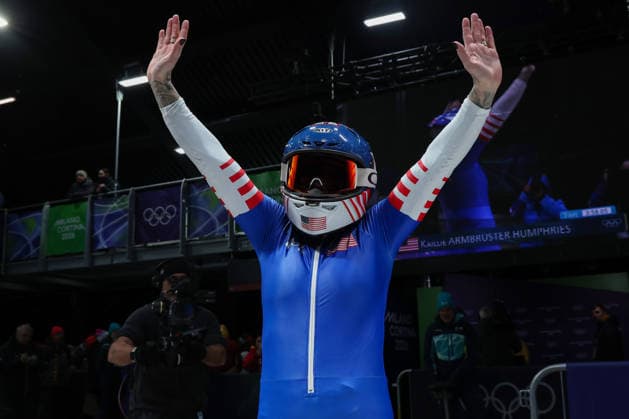 Kaillie Armbruster Humphries from United State, celebrates his bronze medal during the Olympic Winter games, Winterspiele,Spiele, Summer games Milano-Cortina 2026, Bobsleigh Women s Monobob, Gold Medal race on February 16, 2026 at Cortina Sliding Center in Cortina d Ampezzo, Italy.  Copyright: xLucianoxMariaxBisi IPAxSportx xipa-agency.netx xx IPA_71623823 IPA_Agency_IPA71623823