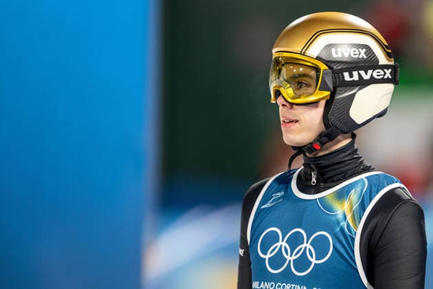 OLYMPICS - Winter Olympic Games, Olympische Spiele, Olympia, OS Milano Cortina 2026 PREDAZZO,ITALY,16.FEB.26 - OLYMPICS, Ski jumping, Skispringen, Ski, nordisch - Winter Olympic Games Milano Cortina 2026, large hill, Super Team, men. Image shows Valentin Foubert (FRA).  GEPAxpictures xOliverxLerch