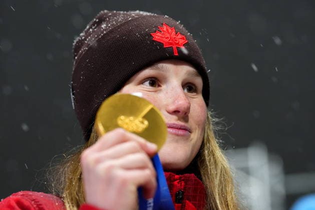 February 16, 2026, Livigno, Italy: Canada s Megan Oldham shows off her gold medal following the women s free ski big air final at the Milano Cortina 2026 Winter Olympic Games, Olympische Spiele, Olympia, OS in Livigno, Italy, Monday, Feb. 16, 2026. Canada News - February 16, 2026  - ZUMAc35_ 20260216_zaf_c35_261 Copyright: xSeanxKilpatrickx
