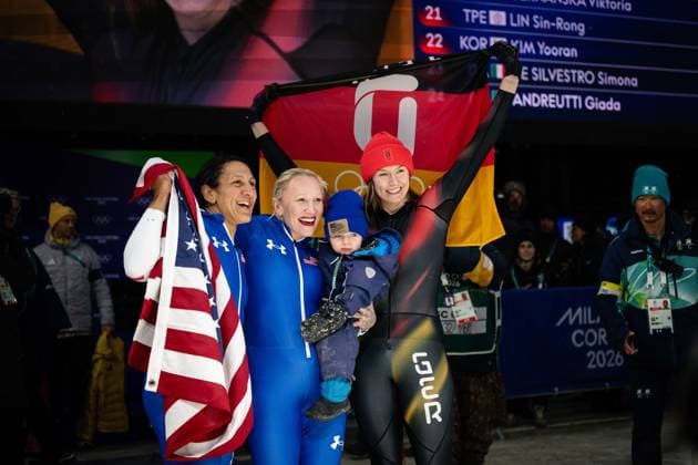 Elana Meyers Taylor (USA), Kaillie Ambruster Humphies (USA) and Laura Nolte (Germany), Monobob Women, Milano Cortina 2026 Olympic Games, Olympische Spiele, Olympia, OS 16-02-2026 *** Elana Meyers Taylor USA , Kaillie Ambruster Humphies USA and Laura Nolte Germany , Monobob Women, Milano Cortina 2026 Olympic Games 16 02 2026 Copyright: HMBxMedia MarcxNiemeyer