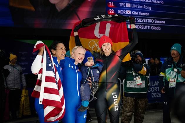 Elana Meyers Taylor (USA), Kaillie Ambruster Humphies (USA) and Laura Nolte (Germany), Monobob Women, Milano Cortina 2026 Olympic Games, Olympische Spiele, Olympia, OS 16-02-2026 *** Elana Meyers Taylor USA , Kaillie Ambruster Humphies USA and Laura Nolte Germany , Monobob Women, Milano Cortina 2026 Olympic Games 16 02 2026 Copyright: HMBxMedia MarcxNiemeyer
