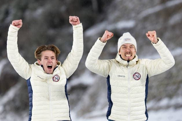 (260217) -- PREDAZZO, Feb. 17, 2026 -- Bronze medalist Team Norway celebrate on the podium after the Ski jumping, Skispringen, Ski, nordisch men s super team event at the Milan-Cortina 2026 Olympic Winter games, Winterspiele,Spiele, Summer games in Predazzo, Italy, Feb. 16, 2026. ) (MICO2026)ITALY-PREDAZZO-OLYMPIC WINTER GAMES-SKI JUMPING-MEN S SUPER TEAM HuangxWei 
