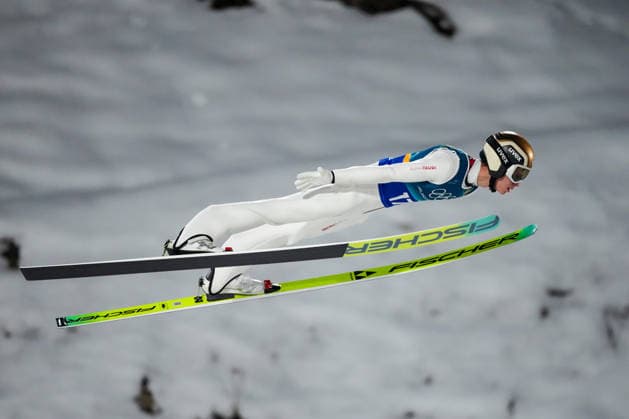 (260217) -- PREDAZZO, Feb. 17, 2026 -- Stephan Embacher of Austria competes during the first round of the Ski jumping, Skispringen, Ski, nordisch men s super team event at the Milan-Cortina 2026 Olympic Winter games, Winterspiele,Spiele, Summer games in Predazzo, Italy, Feb. 16, 2026. ) (MICO2026)ITALY-PREDAZZO-OLYMPIC WINTER GAMES-SKI JUMPING-MEN S SUPER TEAM HuangxWei 