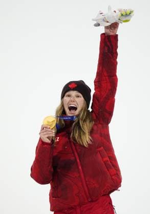 Milan Cortina Olympics: Freestyle skiing Megan Oldham of Canada celebrates after winning gold in the women s freestyle skiing big air at the Milan Cortina Olympics on Feb. 16, 2026, at Livigno Snow Park in Livigno, Italy.  A14AA0005295408P