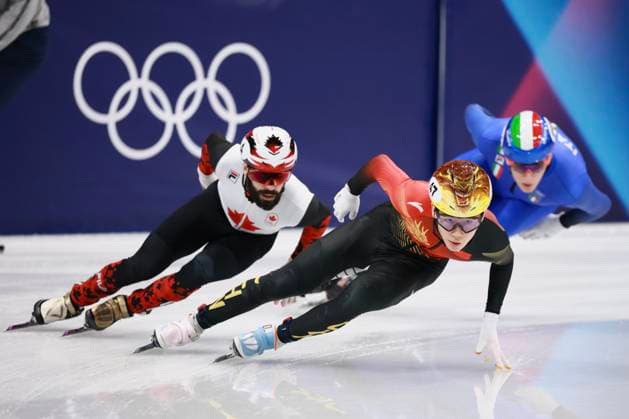 MILAN, ITALY - FEBRUARY 16: Zhang Bohao of Team China competes during the Short Track Men s 5000m Relay on day ten of the Milano Cortina 2026 Winter Olympic Games, Olympische Spiele, Olympia, OS at Milano Ice Skating Arena on February 16, 2026 in Milan, Italy.  Copyright: xCHINASPORTSx 111621830214