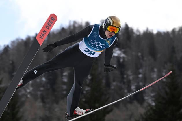 Vinzenz Geiger of Germany during the Trial Round of the Ski jumping, Skispringen, Ski, nordisch of the Individual Gundersen Large Hill event of the Nordic Combined at the Predazzo Skijump Stadium during the Milano Cortina Winter Olympics on February 17, 2026. - MARKKU ULANDER Predazzo Italy MGskUQ8vlcc  Copyright: xMarkkuxUlanderx MGskUQ8vlcc