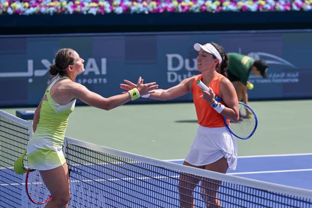 2026 Dubai Duty Free Tennis Championship DUBAI, UNITED ARAB EMIRATES - FEBRUARY 17: Varvara Gracheva (L) of France and Jessica Pegula (R) of United States wish success to each other ahead of the their women s singles match on Day Three of the Dubai Duty Free Tennis Championships at Dubai Duty Free Tennis Stadium on February 17, 2026 in Dubai, United Arab Emirates. Waleed Zein Anadolu Dubai United Arab Emirates. Editorial use only. Please get in touch for any other usage.  Copyright: x2026xAnadoluxWaleedxZeinx