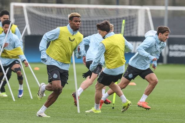Club s Raphael Onyedika pictured during a training session of Belgian soccer team Club Brugge, in Knokke-Heist, on Tuesday 17 February 2026. Tomorrow, Club Brugge will play against Spanish team Atletico Madrid, a first leg game in the Knockout phase play-offs of the UEFA Champions League tournament. BRUNOxFAHY  x163930582x
