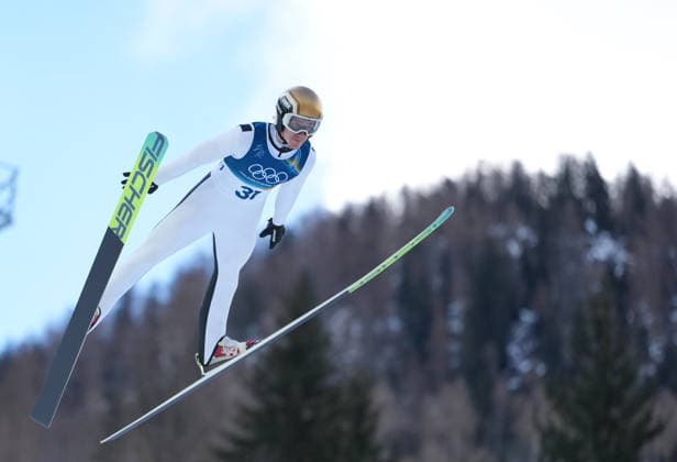 (260217) -- PREDAZZO, Feb. 17, 2026 -- Thomas Rettenegger of Austria competes during the Ski jumping, Skispringen, Ski, nordisch trial round of the Nordic Combined Individual Gundersen Large Hill 10km at the 2026 Milan-Cortina Winter Olympics in Predazzo, Italy, Feb. 17, 2026. ) (MICO2026)ITALY-PREDAZZO-OLYMPIC Winter games, Winterspiele,Spiele, Summer games NORDIC COMBINED-INDIVIDUAL GUNDERSEN LARGE HILL 10KM MengxYongmin 
