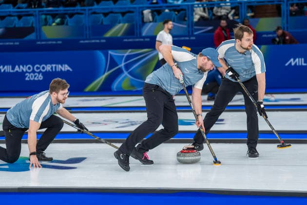 Curling - Milano Cortina 2026 Winter Olympics: Day 9 Norway s Gaute Nepstad, Norway s Martin Sesaker and Norway s Bendik Ramsfjell compete in the curling men s the Milano Cortina 2026 Winter Olympic Games, Olympische Spiele, Olympia, OS at the Cortina Curling Olympic Stadium in Cortina d Ampezzo on February 15, 2026 Cortina Italy  Copyright: xAndrzejxIwanczukx originalFilename:iwanczuk-curlingm260217_npOt8.jpg