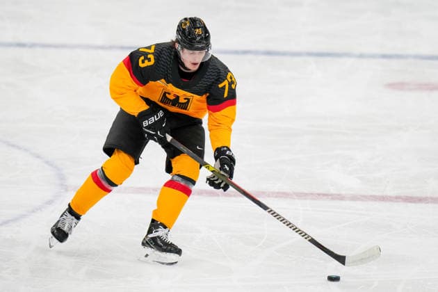 Lukas Reichel (Germany) controll the puck during the Ice hockey, Eishockey Men - Qualification Play-off match between Germany v France on day eleven of the Milano Cortina 2026 Winter Olympic Games, Olympische Spiele, Olympia, OS at Milano Santagiulia IHO Ice Hockey Arena on February 17, 2026 in Milan, Italy. (Photo by Alex Gottschalk DeFodi Images) - *** Lukas Reichel Germany controll the puck during the Ice Hockey Men Qualification Play off match between Germany v France on day eleven of the Milano Cortina 2026 Winter Olympic games at Milano Santagiulia IHO Ice Hockey Arena on February 17, 2026 in Milan, Italy Photo by Alex Gottschalk DeFodi Images
