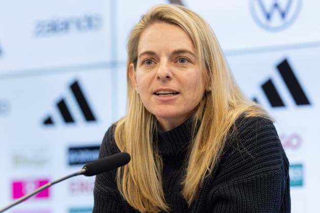 Kaderbekanntgabe Frauen-Nationalmannschaft DFB-Sportdirektorin Nia Künzer spricht während der Pressekonferenz. Pressekonferenz zur Bekanntgabe des Kaders der Frauen-Nationalmannschaft für die Länderspiele gegen Slowenien und Norwegen. 17. Februar 2026 auf dem DFB-Campus in Frankfurt am Main., Frankfurt am Main Hessen Deutschland DFB-Campus