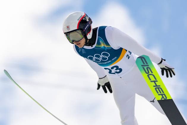 (260217) -- PREDAZZO, Feb. 17, 2026 -- Yamamoto Ryota of Japan competes during the Ski jumping, Skispringen, Ski, nordisch competition round of the Nordic Combined Individual Gundersen Large Hill 10km at the 2026 Milan-Cortina Winter Olympics in Predazzo, Italy, Feb. 17, 2026. ) (MICO2026)ITALY-PREDAZZO-OLYMPIC Winter games, Winterspiele,Spiele, Summer games NORDIC COMBINED-INDIVIDUAL GUNDERSEN LARGE HILL 10KM HuangxWei 