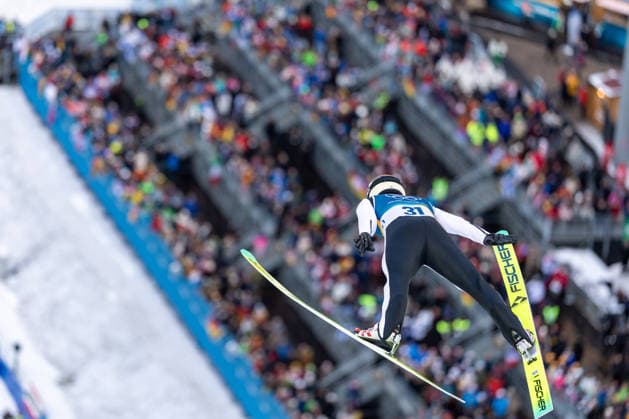 (260217) -- PREDAZZO, Feb. 17, 2026 -- Thomas Rettenegger of Austria competes during the Ski jumping, Skispringen, Ski, nordisch competition round of the Nordic Combined Individual Gundersen Large Hill 10km at the 2026 Milan-Cortina Winter Olympics in Predazzo, Italy, Feb. 17, 2026. ) (MICO2026)ITALY-PREDAZZO-OLYMPIC Winter games, Winterspiele,Spiele, Summer games NORDIC COMBINED-INDIVIDUAL GUNDERSEN LARGE HILL 10KM HuangxWei 