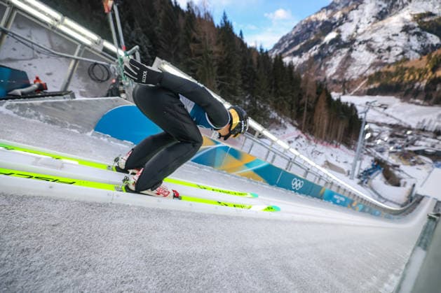 (260217) -- PREDAZZO, Feb. 17, 2026 -- Zhao Zihe of China competes during the Ski jumping, Skispringen, Ski, nordisch trial round of the Nordic Combined Individual Gundersen Large Hill 10km at the 2026 Milan-Cortina Winter Olympics in Predazzo, Italy, Feb. 17, 2026. ) (MICO2026)ITALY-PREDAZZO-OLYMPIC Winter games, Winterspiele,Spiele, Summer games NORDIC COMBINED-INDIVIDUAL GUNDERSEN LARGE HILL 10KM HuangxWei 