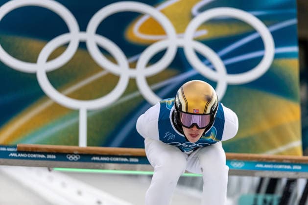 (260217) -- PREDAZZO, Feb. 17, 2026 -- Andreas Skoglund of Norway competes during the Ski jumping, Skispringen, Ski, nordisch trial round of the Nordic Combined Individual Gundersen Large Hill 10km at the 2026 Milan-Cortina Winter Olympics in Predazzo, Italy, Feb. 17, 2026. ) (MICO2026)ITALY-PREDAZZO-OLYMPIC Winter games, Winterspiele,Spiele, Summer games NORDIC COMBINED-INDIVIDUAL GUNDERSEN LARGE HILL 10KM HuangxWei 