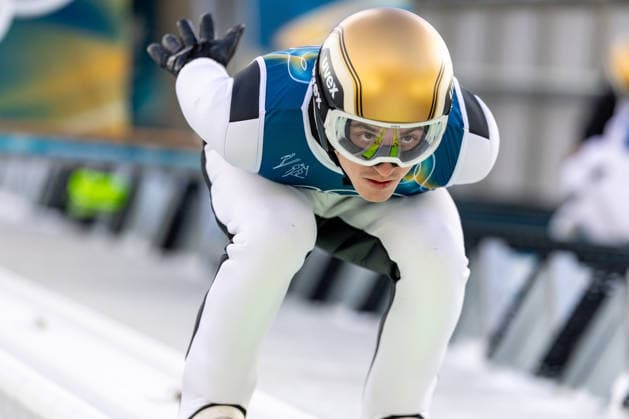 (260217) -- PREDAZZO, Feb. 17, 2026 -- Thomas Rettenegger of Austria competes during the Ski jumping, Skispringen, Ski, nordisch trial round of the Nordic Combined Individual Gundersen Large Hill 10km at the 2026 Milan-Cortina Winter Olympics in Predazzo, Italy, Feb. 17, 2026. ) (MICO2026)ITALY-PREDAZZO-OLYMPIC Winter games, Winterspiele,Spiele, Summer games NORDIC COMBINED-INDIVIDUAL GUNDERSEN LARGE HILL 10KM HuangxWei 