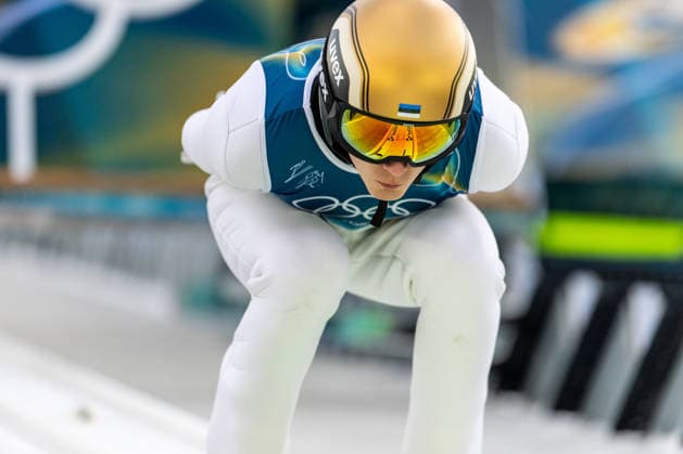 (260217) -- PREDAZZO, Feb. 17, 2026 -- Kristjan Ilves of Estonia competes during the Ski jumping, Skispringen, Ski, nordisch trial round of the Nordic Combined Individual Gundersen Large Hill 10km at the 2026 Milan-Cortina Winter Olympics in Predazzo, Italy, Feb. 17, 2026. ) (MICO2026)ITALY-PREDAZZO-OLYMPIC Winter games, Winterspiele,Spiele, Summer games NORDIC COMBINED-INDIVIDUAL GUNDERSEN LARGE HILL 10KM HuangxWei 