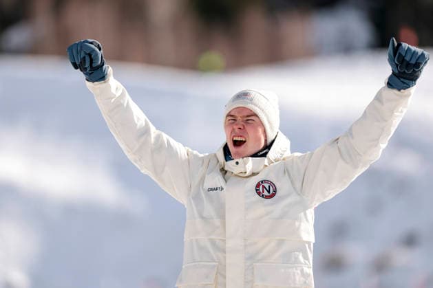 OLYMPICS - Winter Olympic Games, Olympische Spiele, Olympia, OS Milano Cortina 2026 TESERO,ITALY,17.FEB.26 - OLYMPICS, NORDIC SKIING, NORDIC COMBINED, CROSS COUNTRY - Winter Olympic Games Milano Cortina 2026, 10km Gundersen, medal ceremony. Image shows the rejoicing of Jens Luraas Oftebro (NOR).  GEPAxpictures xMatthiasxTrinkl