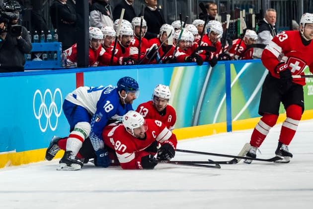February 17, 2026, Milan, Lombardy, Italy: Forward Nicholas Saracino 18 Of Team Italy plays against Team Switzerland in the Mens Qualification Play Off Game at the Milano Rho Ice hockey, Eishockey Arena in MILAN, Italy during the 2026 Milano Cortina Winter Olympics. Olympics 2026: Milano Cortina: Ice Hockey Mens: Nicholas Saracino  - ZUMAa161 20260217_oly_a161_027 Copyright: xWalterxG.xArcex