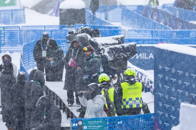 OLYMPICS - Winter Olympic Games, Olympische Spiele, Olympia, OS Milano Cortina 2026 LIVIGNO,ITALY,17.FEB.26 - OLYMPICS, FREE SKI, FREESTYLE SKIING - Winter Olympic Games Milano Cortina 2026, aerials,, women, qualification. Image shows TV cameras. Keywords: cancellation.  GEPAxpictures xHaraldxSteiner