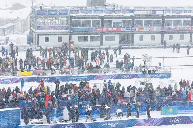 OLYMPICS - Winter Olympic Games, Olympische Spiele, Olympia, OS Milano Cortina 2026 LIVIGNO,ITALY,17.FEB.26 - OLYMPICS, FREE SKI, FREESTYLE SKIING - Winter Olympic Games Milano Cortina 2026, aerials,, women, qualification. Image shows spectators. Keywords: cancellation.  GEPAxpictures xHaraldxSteiner