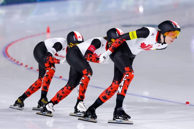 2026-02-17 Speed skating, Eisschnelllauf - Milano Cortina 2026 Winter Olympics - Day 11 MILAN, ITALY - FEBRUARY 17: Ivanie Blondin of Canada, Isabelle Weidemann of Canada, Valerie Maltais of Canada competing in the Women s Team Pursuit during Day 11 of Speed Skating - Milano Cortina 2026 Winter Olympics at Milano Speed Skating Stadium on February 17, 2026 in Milan, Italy. (Photo by Joris Verwijst BSR Agency) Milan Italy Content not available for redistribution in The Netherlands directly or indirectly through any third parties. Copyright: xBSRxAgencyx