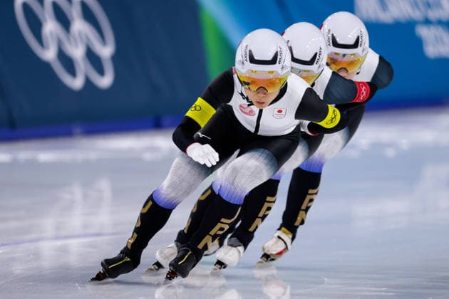 2026-02-17 Speed skating, Eisschnelllauf - Milano Cortina 2026 Winter Olympics - Day 11 MILAN, ITALY - FEBRUARY 17: Momoka Horikawa of Japan, Miho Takagi of Japan, Ayano Sato of Japan competing in the Women s Team Pursuit during Day 11 of Speed Skating - Milano Cortina 2026 Winter Olympics at Milano Speed Skating Stadium on February 17, 2026 in Milan, Italy. (Photo by Joris Verwijst BSR Agency) Milan Italy Content not available for redistribution in The Netherlands directly or indirectly through any third parties. Copyright: xBSRxAgencyx