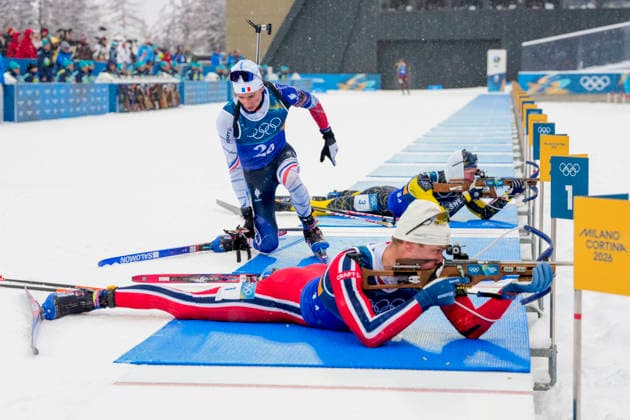 Winter Olympics in Milan Cortina 2026 Anterselva, Italy 20260217. Eric Perrot from France and Vetle Sjaastad Christiansen from Norway and Sebastian Samuelsson from Sweden during the men s 4 x 7.5 km relay in biathlon at the Winter Olympics in Milano Cortina 2026. Photo: Heiko Junge NTB Anterselva Italy EDITORIAL USE ONLY. RESTRICTED USE FOR BETTING COMPANIES Ref:_SPOAUZuGKVPdt4.jpg *** Winter Olympics in Milan Cortina 2026 Anterselva, Italy 20260217 Eric Perrot from France and Vetle Sjaastad Christiansen from Norway and Sebastian Samuelsson from Sweden during the men s 4 x 7 5 km relay in biathlon at the Winter Olympics in Milano Cortina 2026 Photo Heiko Junge NTB Anterselva Italy EDITORIAL USE ONLY RESTRICTED USE FOR BETTING COMPANIES  Copyright: xHeikoxJungex xNTBx