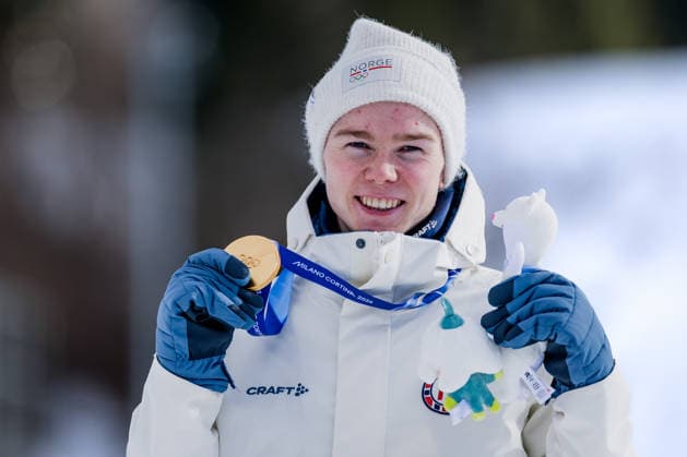 OLYMPICS - Winter Olympic Games, Olympische Spiele, Olympia, OS Milano Cortina 2026 TESERO,ITALY,17.FEB.26 - OLYMPICS, NORDIC SKIING, NORDIC COMBINED - Winter Olympic Games Milano Cortina 2026, large hill, 10km Gundersen, medal ceremony. Image shows Jens Luraas Oftebro (NOR).  GEPAxpictures xMatthiasxTrinkl