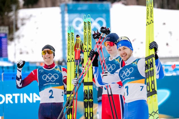 OLYMPICS - Winter Olympic Games, Olympische Spiele, Olympia, OS Milano Cortina 2026 TESERO,ITALY,17.FEB.26 - OLYMPICS, NORDIC SKIING, NORDIC COMBINED, CROSS COUNTRY - Winter Olympic Games Milano Cortina 2026, 10km Gundersen. Image shows Johannes Lamparter (AUT), Jens Luraas Oftebro (NOR) and Ilkka Herola (FIN).  GEPAxpictures xMatthiasxTrinkl