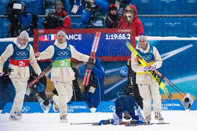 260217 Martin Uldal, Johan-Olav Botn, Sturla Holm Laegreid and Vetle Sjastad Christiansen of Norway celebrate after competing in men s 4 x 7,5 km relay biathlon during day 11 of the 2026 Winter Olympics on February 17, 2026 in Anterselva. Photo: Joel Marklund BILDBYRAN kod JM JM0796 skidskytte biathlon skiskyting Olympic Games, Olympische Spiele, Olympia, OS olympics winter olympics os ol olympiska spel vinter-os olympiske leker milano cortina 2026 milan cortina 2026 milano cortina 2026 olympic games milano cortina 2026 winter olympic games milano cortina-os milano cortina-ol vinter-ol 11 bbeng stafett relay frankrike jubekl *** 260217 Martin Uldal, Johan Olav Botn, Sturla Holm Laegreid and Vetle Sjastad Christiansen of Norway celebrate after competing in men s 4 x 7,5 km relay biathlon during day 11 of the 2026 Winter Olympics on February 17, 2026 in Anterselva Photo Joel Marklund BILDBYRAN code JM JM0796 biathlon biathlon biathlon olympic games olympics olympics winter olympics os ol olympiska spel vinter os olympiske leker milano cortina 2026 milan cortina 2026 milan cortina 2026 olympic games milano cortina 2026 winter olympic games milano cortina os milano cortina ol vinter ol 11 bbeng relay relay france jubekl  Copyright: JOELxMARKLUND BB260217JM058