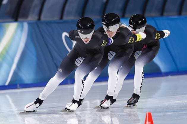 MILAN , 17-02-2026 , Milano Speed skating, Eisschnelllauf Stadium , Olympic Winter games, Winterspiele,Spiele, Summer games 2026 - Speed Skating Team Pursuit finals, Picture shows final C ladies Germany J . Hofmann, J . SchlÅ¡rb, L . Scholz, Olympic Winter Games 2026 - Speed Skating Team Pursuit finals  x201685135x Copyright: