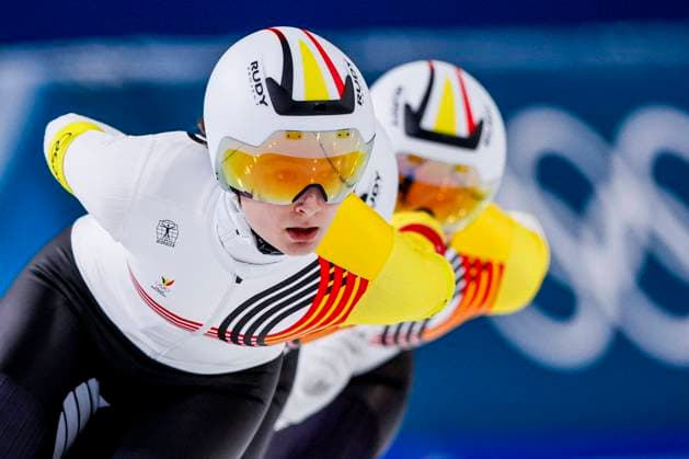 Sandrine Tas of Belgium and Isabelle Van Elst of Belgium and Fran Vanhoutte of Belgium Women s Team Pursuit Finals, Milano Cortina 2026 Winter Olympics: Day 11, Speed skating, Eisschnelllauf - Milano Cortina 2026 Winter Olympics: Day 11, Milano Speed Skating Stadium, February 17, 2026, Milan, Italy.