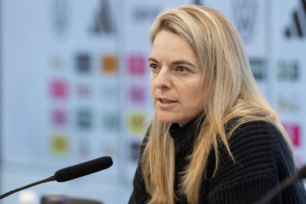 Kaderbekanntgabe Frauen-Nationalmannschaft DFB-Sportdirektorin Nia Künzer spricht während der Pressekonferenz. Pressekonferenz zur Bekanntgabe des Kaders der Frauen-Nationalmannschaft für die Länderspiele gegen Slowenien und Norwegen. 17. Februar 2026 auf dem DFB-Campus in Frankfurt am Main., Frankfurt am Main Hessen Deutschland DFB-Campus