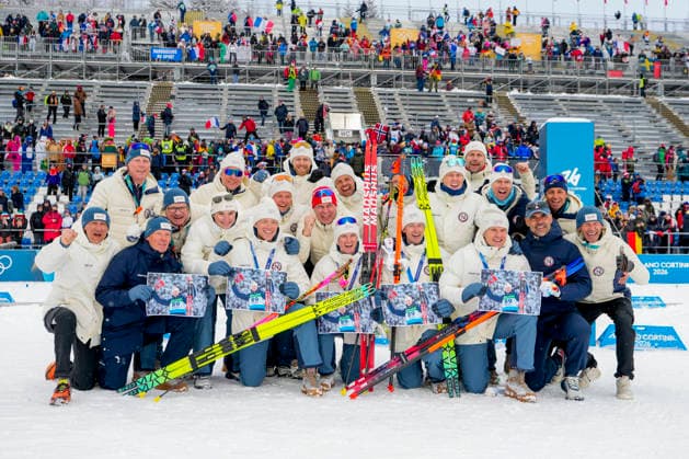Winter Olympics in Milan Cortina 2026 Anterselva, Italy 20260217. Vetle Sjastad Christiansen, Sturla Holm Laegreid, Johan-Olav Botn and Martin Uldal from Norway celebrate with their support team after the men s 4 x 7.5 km relay in biathlon during the Winter Olympics in Milano Cortina 2026. Photo: Heiko Junge NTB Anterselva Italy EDITORIAL USE ONLY. RESTRICTED USE FOR BETTING COMPANIES Ref:_SPOjPqtawEW2RA.jpg *** Winter Olympics in Milan Cortina 2026 Anterselva, Italy 20260217 Vetle Sjastad Christiansen, Sturla Holm Laegreid, Johan Olav Botn and Martin Uldal from Norway celebrate with their support team after the men s 4 x 7 5 km relay in biathlon during the Winter Olympics in Milano Cortina 2026 Photo Heiko Junge NTB Anterselva Italy EDITORIAL USE ONLY RESTRICTED USE FOR BETTING COMPANIES  Copyright: xHeikoxJungex xNTBx