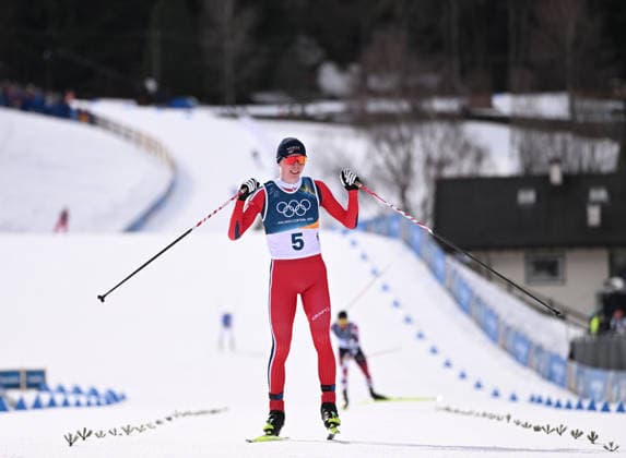 (260217) -- TESERO, Feb. 17, 2026 -- Jens Luraas Oftebro of Norway crosses the finish line during the cross-country event of Nordic Combined Individual Gundersen Large Hill 10km at the Milan-Cortina 2026 Olympic Winter games, Winterspiele,Spiele, Summer games in Tesero, Italy, Feb. 17, 2026. ) (MICO2026)ITALY-TESERO-OLYMPIC WINTER GAMES-NORDIC COMBINED-INDIVIDUAL GUNDERSEN LARGE HILL 10KM HexCanling 