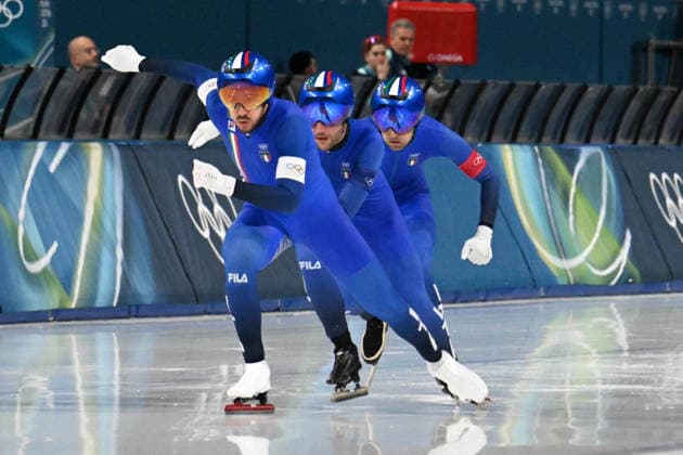 Team Italy Davide Ghiotto, Andrea Giovannini e Michele Malfatti during Speed skating, Eisschnelllauf Men s Team Pursuit - Final A, Olympic Winter games, Winterspiele,Spiele, Summer games Milano-Cortina 2026 in Milan, Italy, February 17 2026  Copyright: xPasqualexGolia IPAxSportx xipa-agency.netx xx IPA_71647502 IPA_Agency_IPA71647502