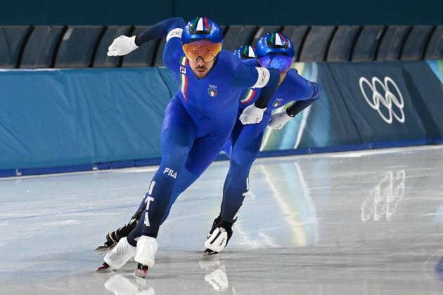 Team Italy Davide Ghiotto, Andrea Giovannini e Michele Malfatti during Speed skating, Eisschnelllauf Men s Team Pursuit - Final A, Olympic Winter games, Winterspiele,Spiele, Summer games Milano-Cortina 2026 in Milan, Italy, February 17 2026  Copyright: xPasqualexGolia IPAxSportx xipa-agency.netx xx IPA_71647522 IPA_Agency_IPA71647522