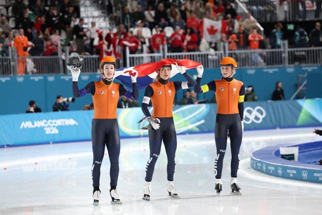 Winter Olympics - Speed skating, Eisschnelllauf Women’s Pursuit Team Netherlands during Speed Skating Women s Team Pursuit final on day eleven of the Milano Cortina 2026 Winter Olympic Games, Olympische Spiele, Olympia, OS at Milano Speed Skating Stadium on February 17, 2026 in Milan, Italy. Photo by Alexis Jumeau ABACAPRESS.COM Milan Italy  Copyright: xJumeauxAlexis ABACAx