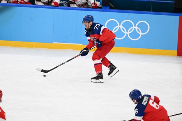 Winter Olympics - Ice hockey, Eishockey Men Czechia vs Denmark - Qualification Play-off Ondrej Kase (73) of Czechia during Ice Hockey Men Czechia vs Denmark - Qualification Play-off on day eleven of the Milano Cortina 2026 Winter Olympic Games, Olympische Spiele, Olympia, OS on February 17, 2026 in Milan, Italy. Photo by JMP ABACAPRESS.COM Milan Italy  Copyright: xJMP ABACAx