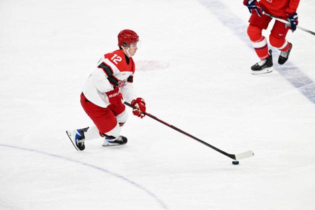 Winter Olympics - Ice hockey, Eishockey Men Czechia vs Denmark - Qualification Play-off Oscar Moelgaard (12) of Denmark during Ice Hockey Men Czechia vs Denmark - Qualification Play-off on day eleven of the Milano Cortina 2026 Winter Olympic Games, Olympische Spiele, Olympia, OS on February 17, 2026 in Milan, Italy. Photo by JMP ABACAPRESS.COM Milan Italy  Copyright: xJMP ABACAx