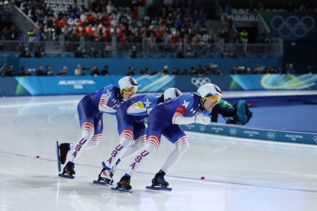 GIOCHI OLIMPICI - Olimpiadi Invernali Milano-Cortina 2026 - Speed skating, Eisschnelllauf Men s Team Pursuit USA during the Olympic Winter games, Winterspiele,Spiele, Summer games Milano-Cortina 2026, Speed Skating Men s Team Pursuit Finals on february 17, 2026 at Milano Speed Skating Stadium in Milan, Italy Cortina D Ampezzo Italy  Copyright: xIPAxSport ABACAx