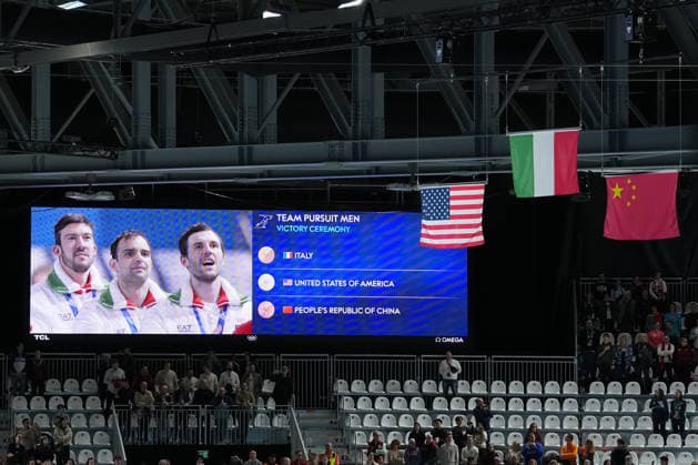 Italy team Davide Ghiotto, Andrea Giovannini and Michele Malfatti win gold medal during the Speed skating, Eisschnelllauf Men s Team Pursuit at the Milano Cortina 2026 Winter Olympics, in Milan (Italy) February 17, 2026 (Photo Gian Mattia D Alberto LaPresse)  Copyright: xGianxMattiaxD Alberto LaPressex